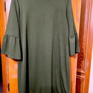 a.n.a. A New Approach Knee Length Dress with Bell Sleeves in Forest Green.
